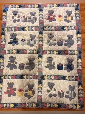 Patch Magic Teddy Bear Patchwork  Quilt - Blue, Yellow, Red